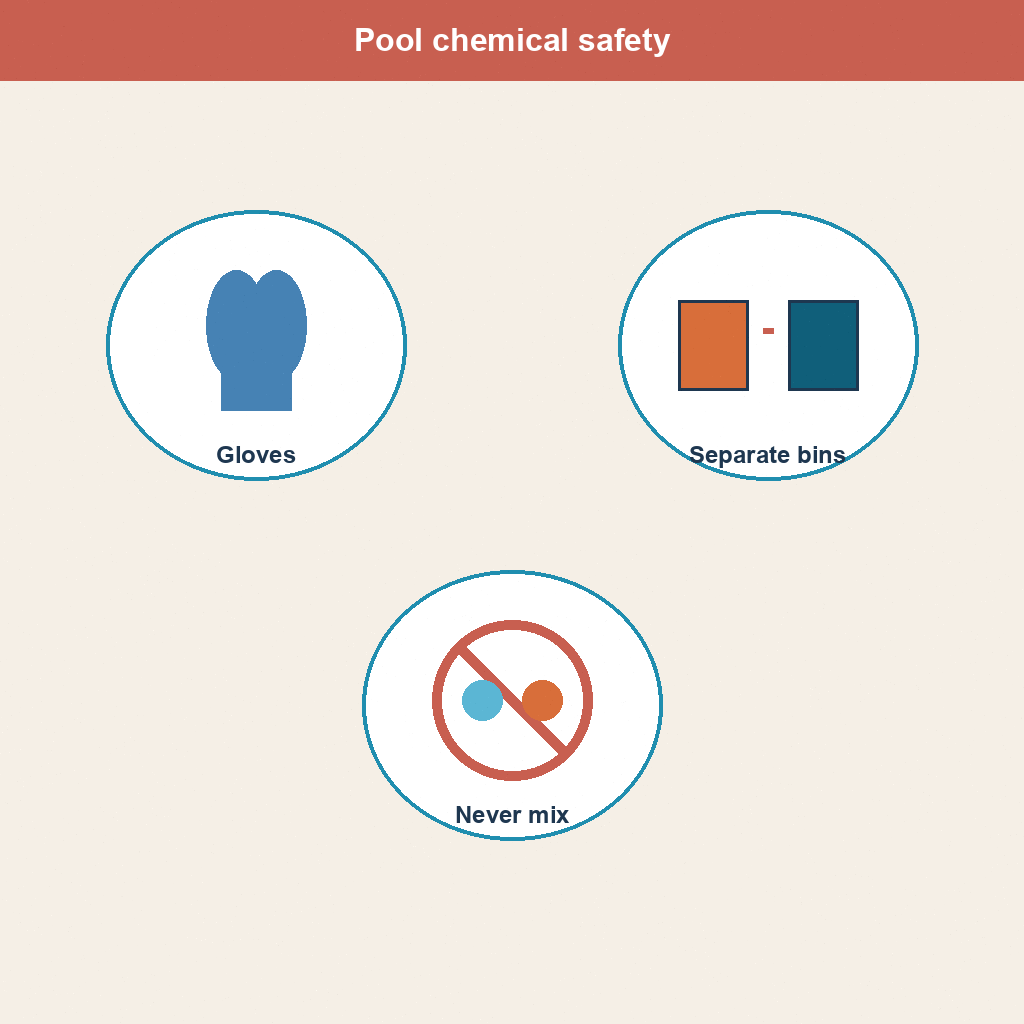 Pool chemical safety icons for gloves and separated containers