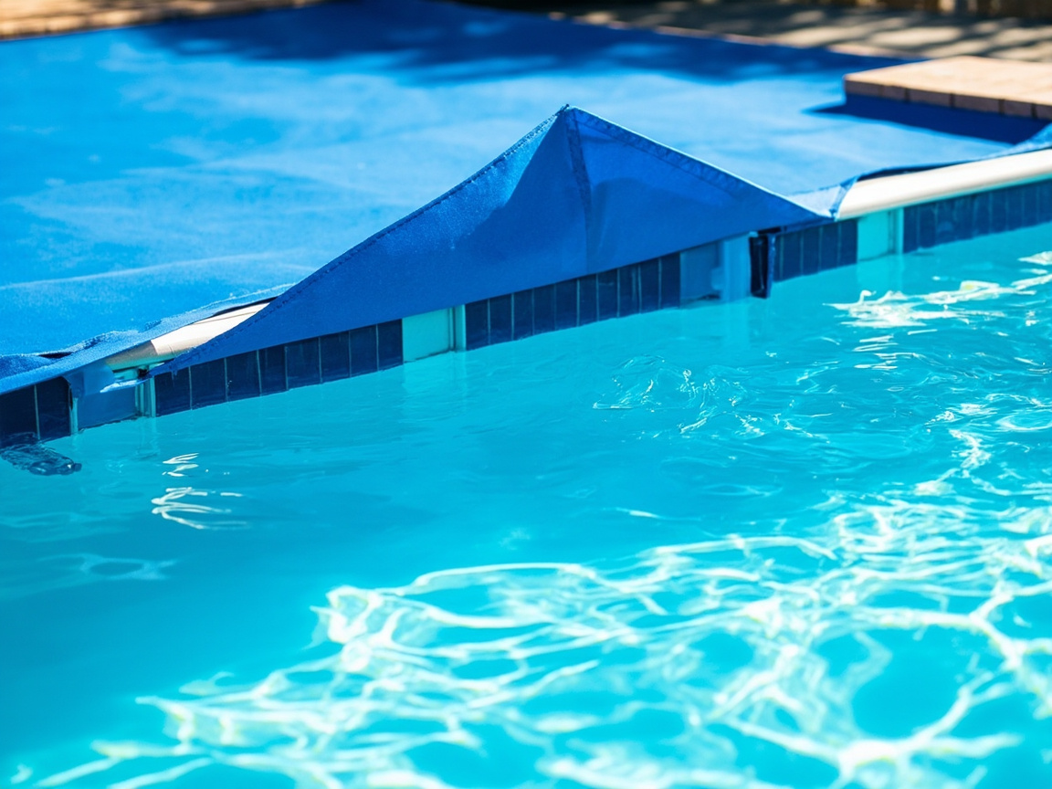 Spring pool opening with cover partially removed