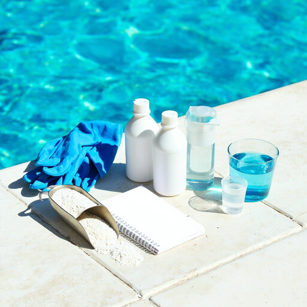 Pool calcium hardness test sample with correction and scale-control supplies