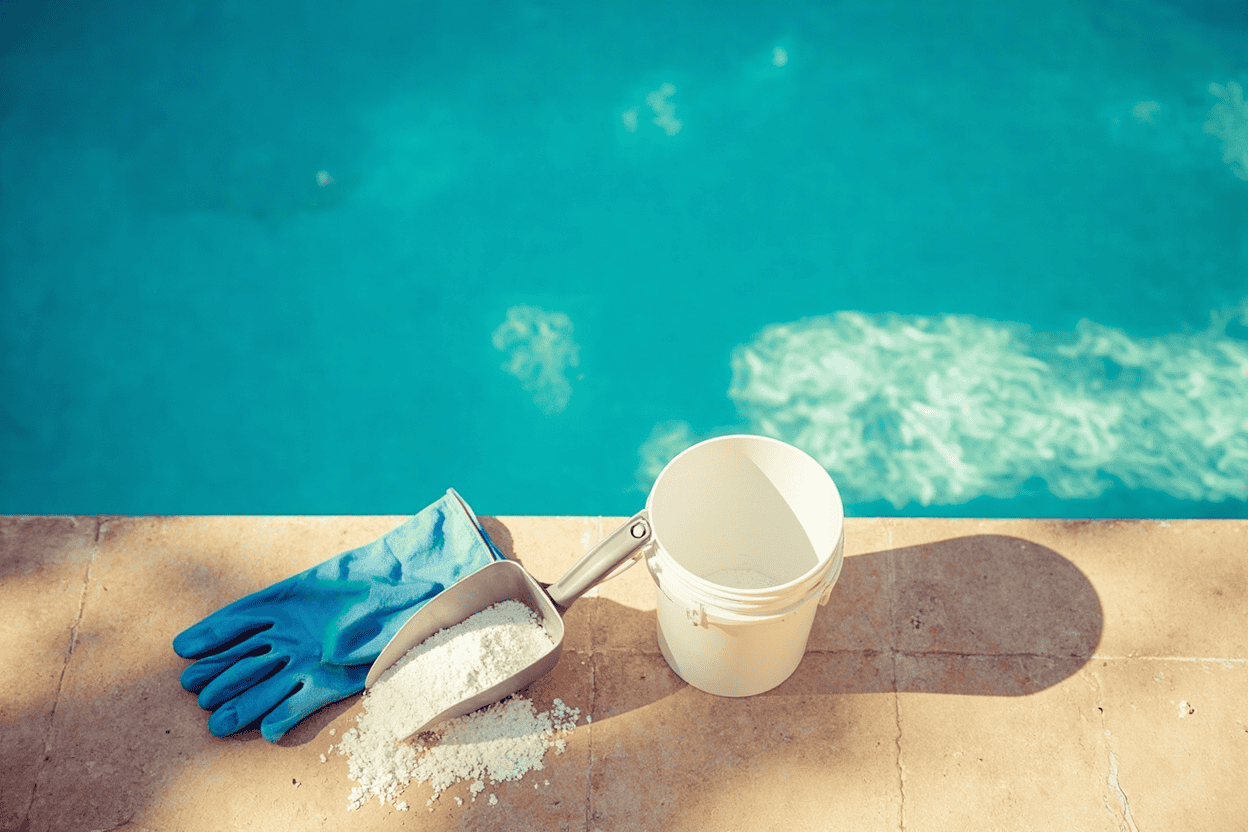 Measured calcium chloride granules prepared for a low calcium hardness pool correction