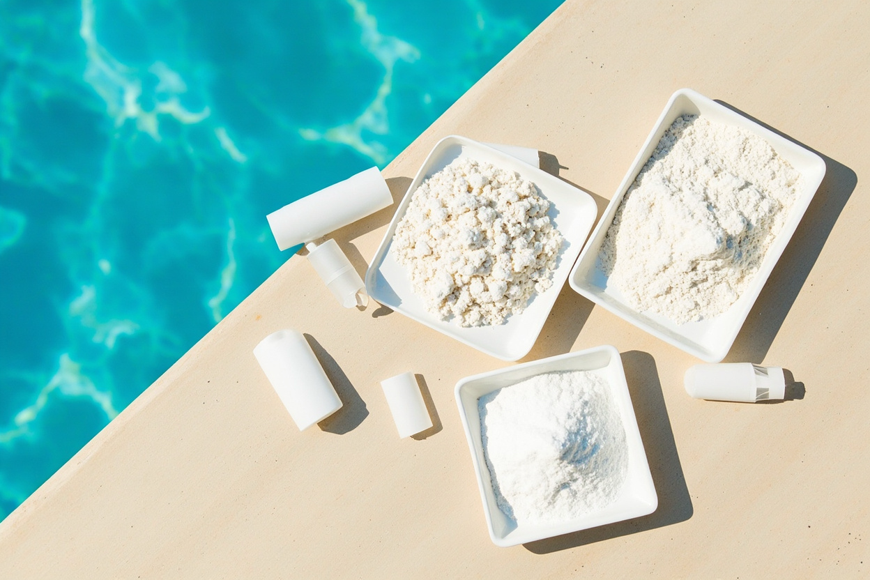 Unbranded cal-hypo, dichlor, and MPS shock granules compared