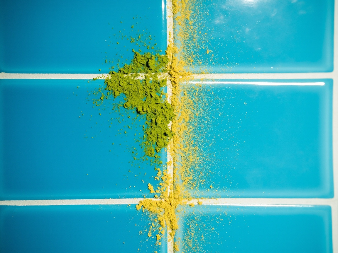 Side-by-side comparison of mustard algae versus pollen on a pool wall showing the visual difference