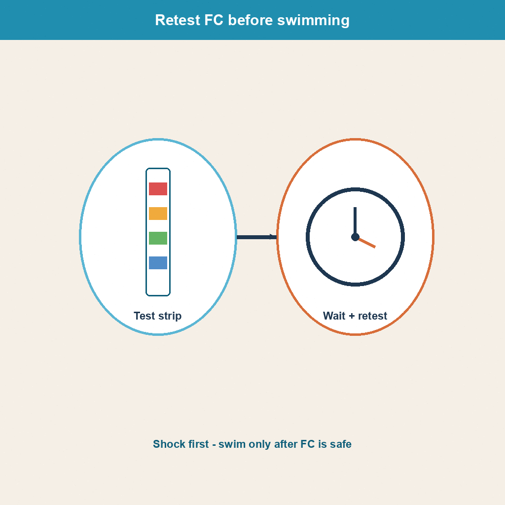 Retest free chlorine before swimming after shock