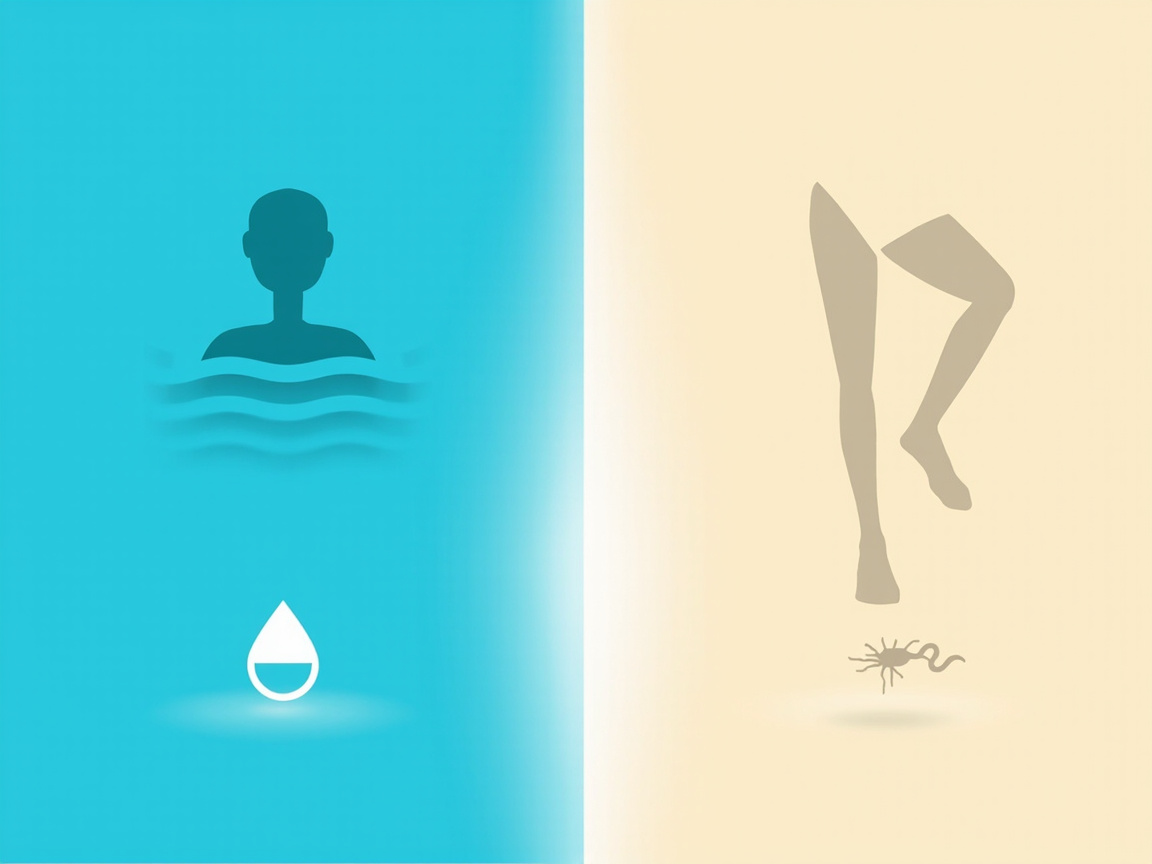 Side by side comparison of pool chloramine rash and swimmer's itch parasitic infection