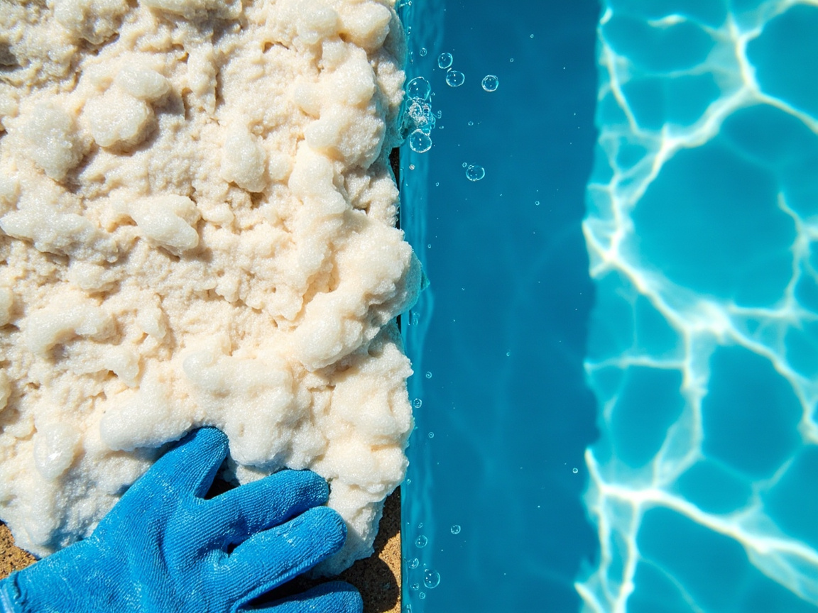 Split close-up: thick white foam on the left versus small clear bubbles from a return jet on the right