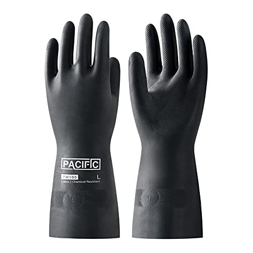 PACIFIC PPE Chemical Resistant Gloves, Heavy Duty Industrial Rubber Gloves