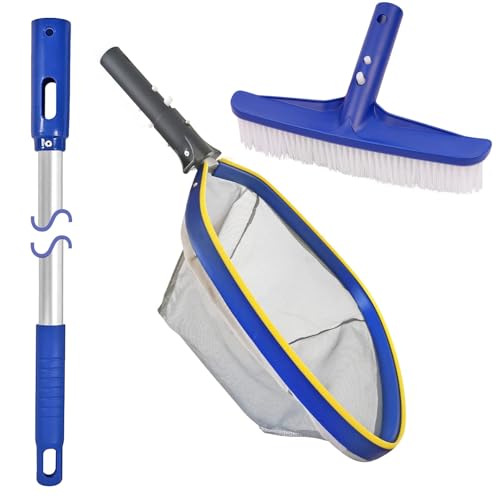 Poolvio 14-inch Pool Brush Head with 50-inch Telescopic Aluminum Pole