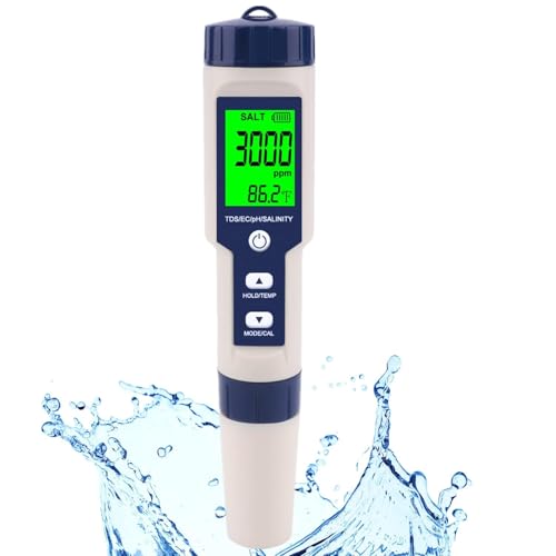 Hofun Pool Salt Tester & pH Meter, 5-in-1 Digital Salinity, pH, Temp, EC and TDS Meter