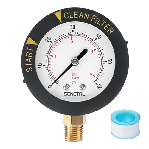SENCTRL 0–60 PSI Pool Filter Pressure Gauge, 1/4 NPT Lower Mount