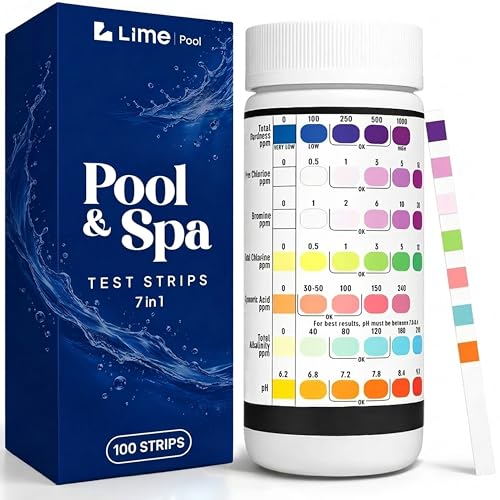 7-Way Pool Test Strips - 100 Strips Hot Tub, Spa, Pool Water Testing Kit
