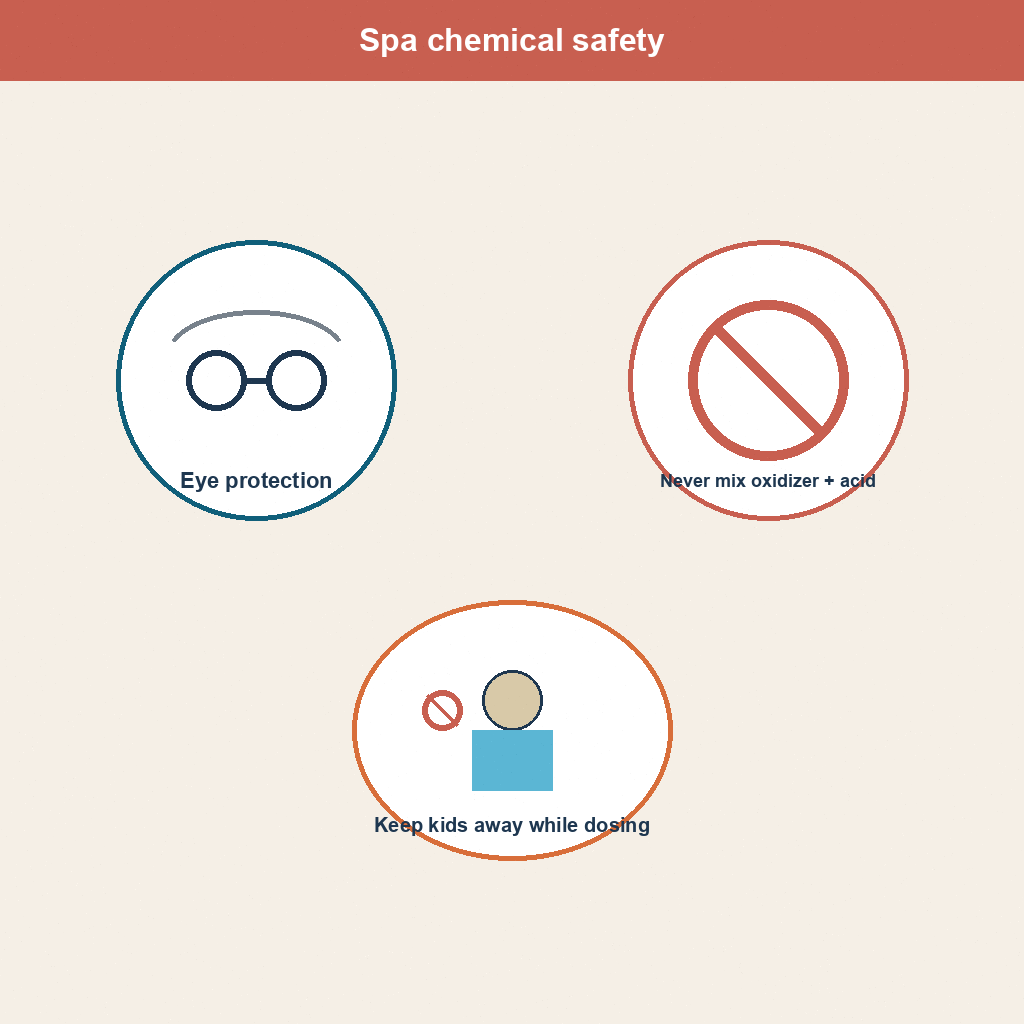 Spa chemical safety icons for eyes and children