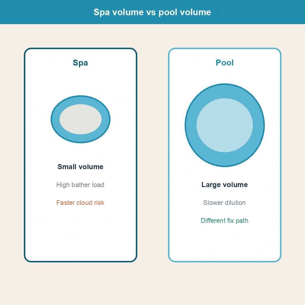 Spa versus pool water volume comparison icons