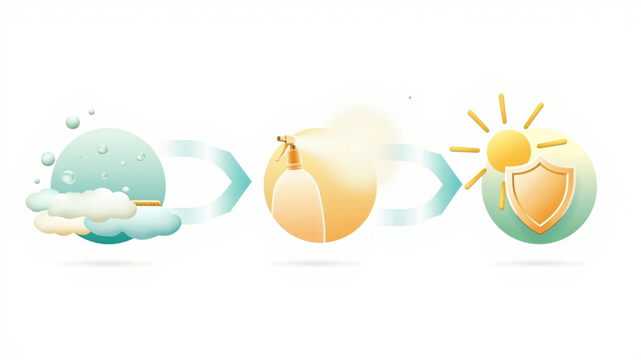 Three icons for clean, condition, and protect with frequency labels: monthly, quarterly, and every 3-4 months